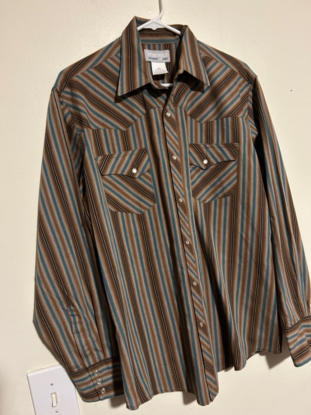 Wrangler "Wrancher" Brown and Teal Striped Western Shirt